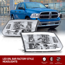 Load image into Gallery viewer, Dodge Ram 1500 2009-2018 / Ram 2500 3500 2010-2018 LED DRL Bar Factory Style Headlights Chrome Housing Clear Len Clear Reflector (Dual / Quad Models Headlamps Only)
