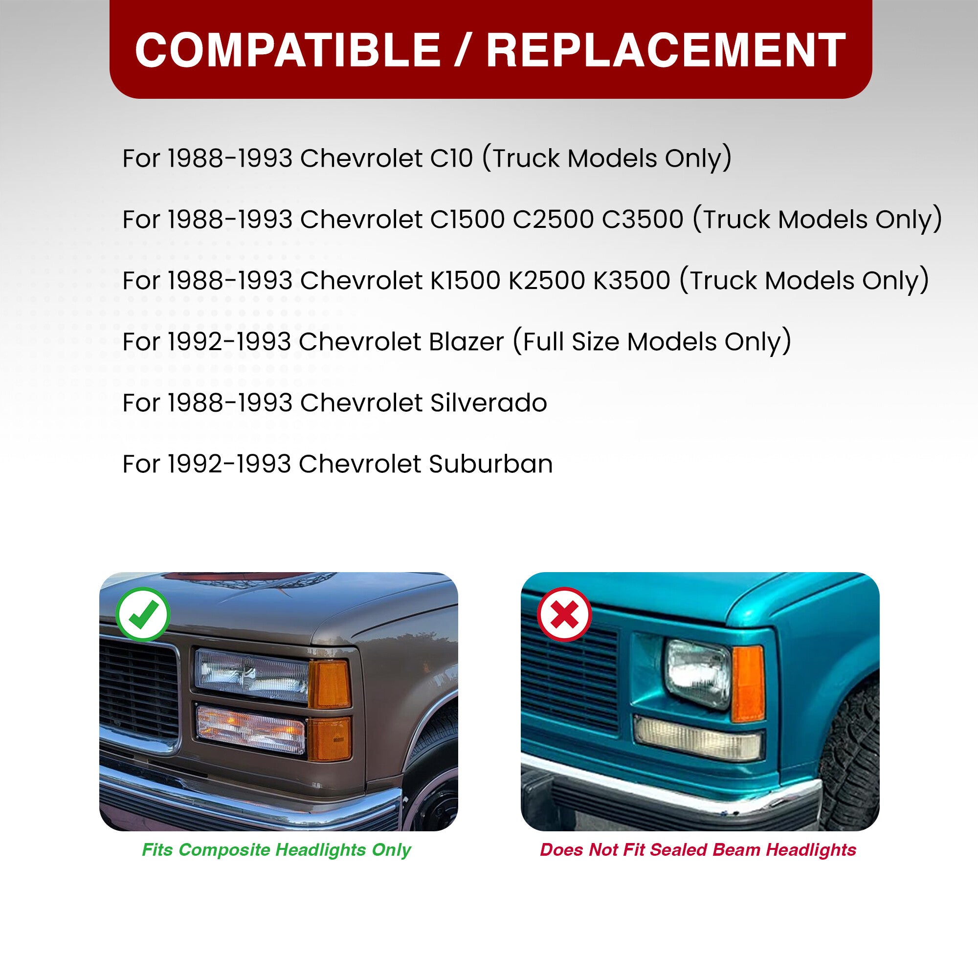 Maxcomotors LED Tube Headlights & Corner Lights For 1988-1993 Chevy C/K GMC Sierra | Chrome