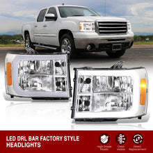 Load image into Gallery viewer, GMC Sierra 1500 2007-2013 / 2500HD 3500HD 2007-2014 LED DRL Bar Factory Style Headlights Chrome Housing Clear Len Amber Reflector
