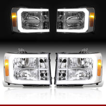 Load image into Gallery viewer, GMC Sierra 1500 2007-2013 / 2500HD 3500HD 2007-2014 LED DRL Bar Factory Style Headlights Chrome Housing Clear Len Amber Reflector

