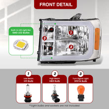 Load image into Gallery viewer, GMC Sierra 1500 2007-2013 / 2500HD 3500HD 2007-2014 LED DRL Bar Factory Style Headlights Chrome Housing Clear Len Amber Reflector
