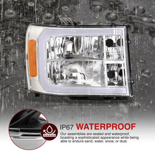 Load image into Gallery viewer, GMC Sierra 1500 2007-2013 / 2500HD 3500HD 2007-2014 LED DRL Bar Factory Style Headlights Chrome Housing Clear Len Amber Reflector

