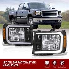 Load image into Gallery viewer, GMC Sierra 1500 2007-2013 / 2500HD 3500HD 2007-2014 LED DRL Bar Factory Style Headlights Black Housing Clear Len Amber Reflector
