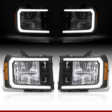 Load image into Gallery viewer, GMC Sierra 1500 2007-2013 / 2500HD 3500HD 2007-2014 LED DRL Bar Factory Style Headlights Black Housing Clear Len Amber Reflector
