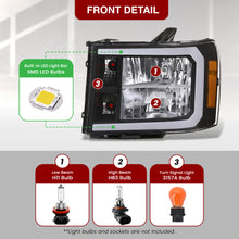 Load image into Gallery viewer, GMC Sierra 1500 2007-2013 / 2500HD 3500HD 2007-2014 LED DRL Bar Factory Style Headlights Black Housing Clear Len Amber Reflector
