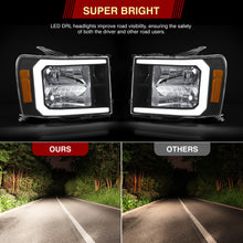 Load image into Gallery viewer, GMC Sierra 1500 2007-2013 / 2500HD 3500HD 2007-2014 LED DRL Bar Factory Style Headlights Black Housing Clear Len Amber Reflector

