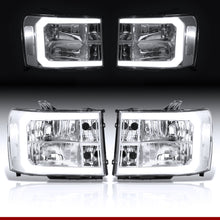 Load image into Gallery viewer, GMC Sierra 1500 2007-2013 / 2500HD 3500HD 2007-2014 LED DRL Bar Factory Style Headlights Chrome Housing Clear Len Clear Reflector
