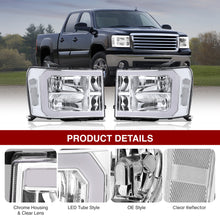 Load image into Gallery viewer, GMC Sierra 1500 2007-2013 / 2500HD 3500HD 2007-2014 LED DRL Bar Factory Style Headlights Chrome Housing Clear Len Clear Reflector

