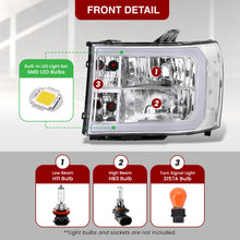 Load image into Gallery viewer, GMC Sierra 1500 2007-2013 / 2500HD 3500HD 2007-2014 LED DRL Bar Factory Style Headlights Chrome Housing Clear Len Clear Reflector
