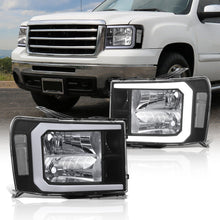 Load image into Gallery viewer, GMC Sierra 1500 2007-2013 / 2500HD 3500HD 2007-2014 LED DRL Bar Factory Style Headlights Black Housing Clear Len Clear Reflector
