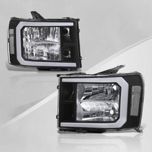 Load image into Gallery viewer, GMC Sierra 1500 2007-2013 / 2500HD 3500HD 2007-2014 LED DRL Bar Factory Style Headlights Black Housing Clear Len Clear Reflector
