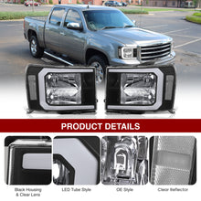Load image into Gallery viewer, GMC Sierra 1500 2007-2013 / 2500HD 3500HD 2007-2014 LED DRL Bar Factory Style Headlights Black Housing Clear Len Clear Reflector
