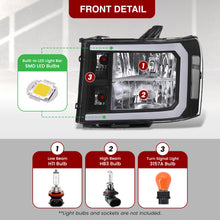 Load image into Gallery viewer, GMC Sierra 1500 2007-2013 / 2500HD 3500HD 2007-2014 LED DRL Bar Factory Style Headlights Black Housing Clear Len Clear Reflector
