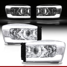 Load image into Gallery viewer, Dodge Ram 1500 2006-2008 / Ram 2500 3500 2006-2009 LED DRL Bar Projector Headlights Chrome Housing Clear Len Clear Reflector
