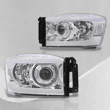 Load image into Gallery viewer, Dodge Ram 1500 2006-2008 / Ram 2500 3500 2006-2009 LED DRL Bar Projector Headlights Chrome Housing Clear Len Clear Reflector
