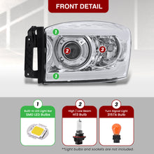 Load image into Gallery viewer, Dodge Ram 1500 2006-2008 / Ram 2500 3500 2006-2009 LED DRL Bar Projector Headlights Chrome Housing Clear Len Clear Reflector
