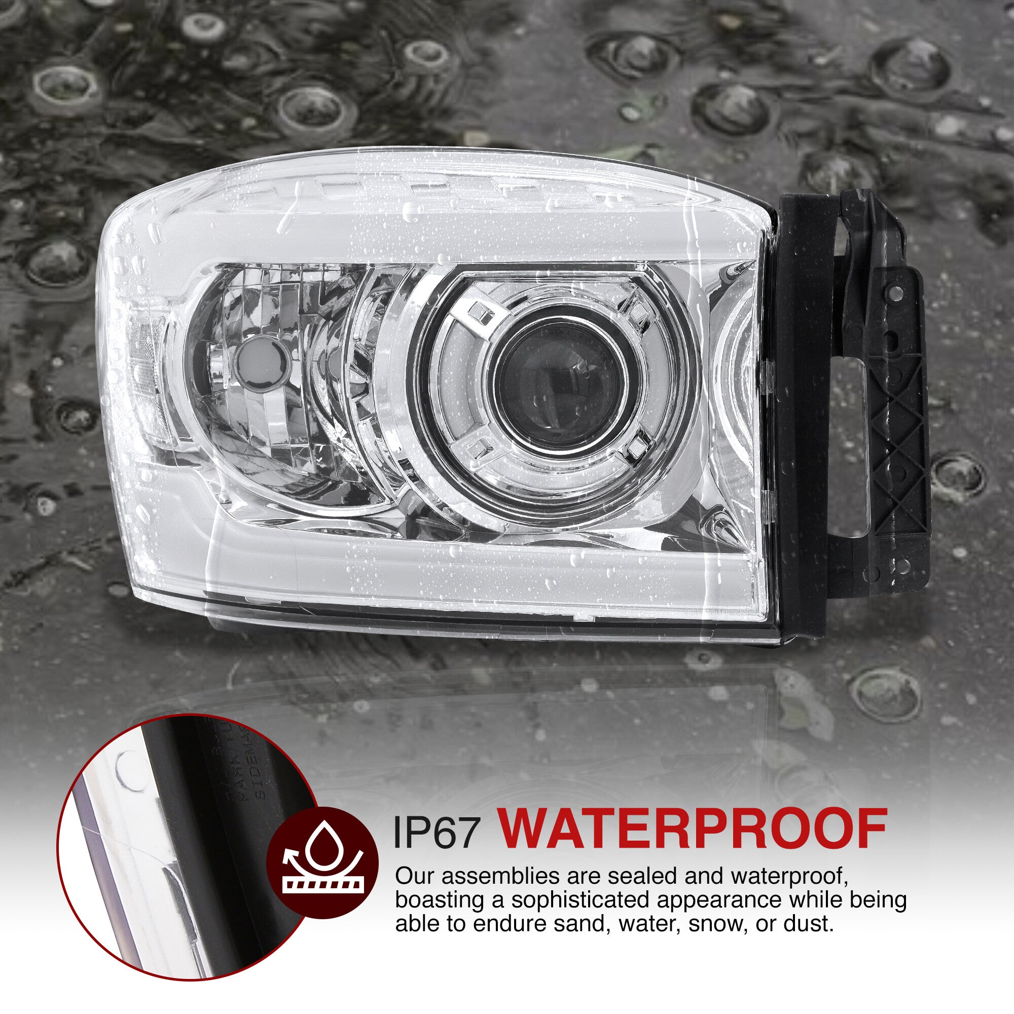 Black LED DRL Projector Headlights For 2006-2008 Dodge Ram 1500 & 2006-2009 2500 3500 – Pair