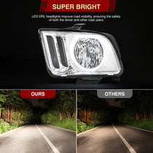 Load image into Gallery viewer, Ford Mustang 2005-2009 LED DRL Halo Headlights Chrome Housing Clear Len Clear Reflector (Halogen Models Only)
