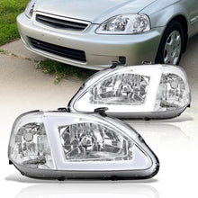 Load image into Gallery viewer, Honda Civic 1999-2000 LED DRL Bar Factory Style Headlights Chrome Housing Clear Len Clear Reflector
