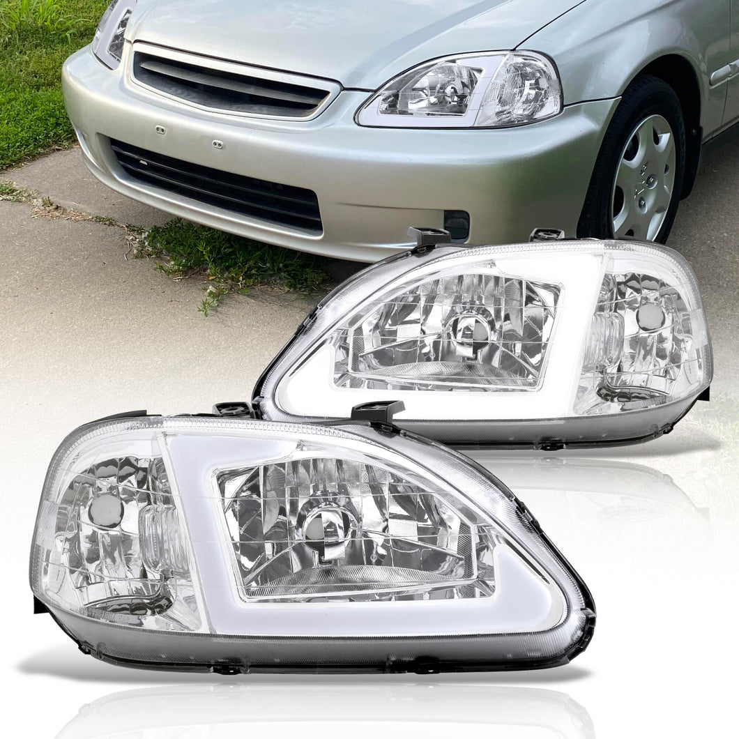 Honda Civic 1999-2000 LED DRL Bar Factory Style Headlights Chrome