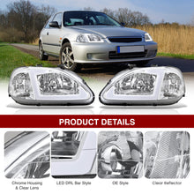 Load image into Gallery viewer, Honda Civic 1999-2000 LED DRL Bar Factory Style Headlights Chrome Housing Clear Len Clear Reflector
