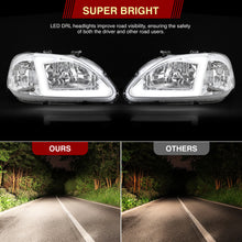 Load image into Gallery viewer, Honda Civic 1999-2000 LED DRL Bar Factory Style Headlights Chrome Housing Clear Len Clear Reflector
