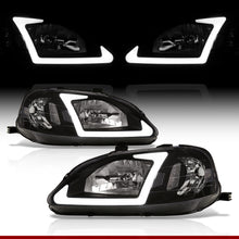Load image into Gallery viewer, Honda Civic 1999-2000 LED DRL Bar Factory Style Headlights Black Housing Clear Len Clear Reflector
