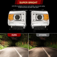 Load image into Gallery viewer, GMC Sierra 1500 2014-2018 / Sierra 2500HD 3500HD 2015-2019 LED DRL Bar Factory Style Projector Headlights Chrome Housing Clear Len Amber Reflector (Halogen Models Only)
