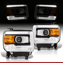 Load image into Gallery viewer, GMC Sierra 1500 2014-2018 / Sierra 2500HD 3500HD 2015-2019 LED DRL Bar Factory Style Projector Headlights Black Housing Clear Len Amber Reflector (Halogen Models Only)
