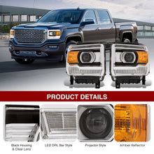 Load image into Gallery viewer, GMC Sierra 1500 2014-2018 / Sierra 2500HD 3500HD 2015-2019 LED DRL Bar Factory Style Projector Headlights Black Housing Clear Len Amber Reflector (Halogen Models Only)
