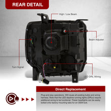 Load image into Gallery viewer, GMC Sierra 1500 2014-2018 / Sierra 2500HD 3500HD 2015-2019 LED DRL Bar Factory Style Projector Headlights Black Housing Clear Len Amber Reflector (Halogen Models Only)
