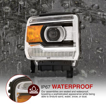 Load image into Gallery viewer, GMC Sierra 1500 2014-2018 / Sierra 2500HD 3500HD 2015-2019 LED DRL Bar Factory Style Projector Headlights Black Housing Clear Len Amber Reflector (Halogen Models Only)
