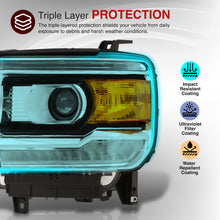 Load image into Gallery viewer, GMC Sierra 1500 2014-2018 / Sierra 2500HD 3500HD 2015-2019 LED DRL Bar Factory Style Projector Headlights Black Housing Clear Len Amber Reflector (Halogen Models Only)
