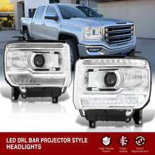 Load image into Gallery viewer, GMC Sierra 1500 2014-2018 / Sierra 2500HD 3500HD 2015-2019 LED DRL Bar Factory Style Projector Headlights Chrome Housing Clear Len Clear Reflector (Halogen Models Only)
