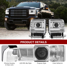 Load image into Gallery viewer, GMC Sierra 1500 2014-2018 / Sierra 2500HD 3500HD 2015-2019 LED DRL Bar Factory Style Projector Headlights Chrome Housing Clear Len Clear Reflector (Halogen Models Only)
