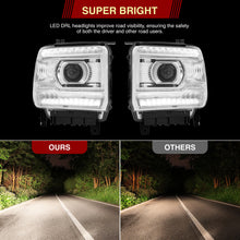 Load image into Gallery viewer, GMC Sierra 1500 2014-2018 / Sierra 2500HD 3500HD 2015-2019 LED DRL Bar Factory Style Projector Headlights Chrome Housing Clear Len Clear Reflector (Halogen Models Only)
