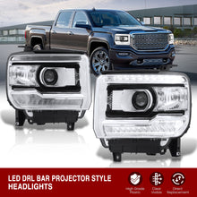 Load image into Gallery viewer, GMC Sierra 1500 2014-2018 / Sierra 2500HD 3500HD 2015-2019 LED DRL Bar Factory Style Projector Headlights Black Housing Clear Len Clear Reflector (Halogen Models Only)
