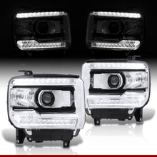 Load image into Gallery viewer, GMC Sierra 1500 2014-2018 / Sierra 2500HD 3500HD 2015-2019 LED DRL Bar Factory Style Projector Headlights Black Housing Clear Len Clear Reflector (Halogen Models Only)
