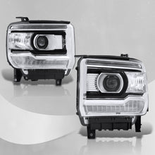Load image into Gallery viewer, GMC Sierra 1500 2014-2018 / Sierra 2500HD 3500HD 2015-2019 LED DRL Bar Factory Style Projector Headlights Black Housing Clear Len Clear Reflector (Halogen Models Only)
