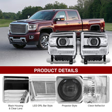 Load image into Gallery viewer, GMC Sierra 1500 2014-2018 / Sierra 2500HD 3500HD 2015-2019 LED DRL Bar Factory Style Projector Headlights Black Housing Clear Len Clear Reflector (Halogen Models Only)
