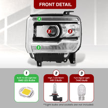 Load image into Gallery viewer, GMC Sierra 1500 2014-2018 / Sierra 2500HD 3500HD 2015-2019 LED DRL Bar Factory Style Projector Headlights Black Housing Clear Len Clear Reflector (Halogen Models Only)
