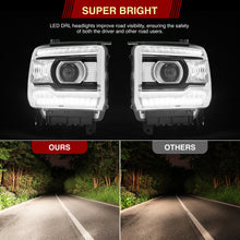 Load image into Gallery viewer, GMC Sierra 1500 2014-2018 / Sierra 2500HD 3500HD 2015-2019 LED DRL Bar Factory Style Projector Headlights Black Housing Clear Len Clear Reflector (Halogen Models Only)
