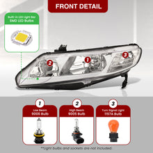 Load image into Gallery viewer, Honda Civic Sedan 2006-2011 LED DRL Bar Factory Style Headlights Chrome Housing Clear Len Clear Reflector
