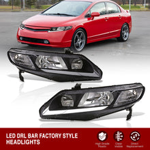 Load image into Gallery viewer, Honda Civic Sedan 2006-2011 LED DRL Bar Factory Style Headlights Black Housing Clear Len Clear Reflector
