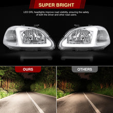 Load image into Gallery viewer, Honda Civic 1996-1998 LED DRL Bar Factory Style Headlights Chrome Housing Clear Len Clear Reflector
