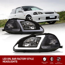 Load image into Gallery viewer, Honda Civic 1996-1998 LED DRL Bar Factory Style Headlights Black Housing Clear Len Clear Reflector
