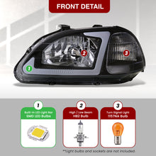 Load image into Gallery viewer, Honda Civic 1996-1998 LED DRL Bar Factory Style Headlights Black Housing Clear Len Clear Reflector
