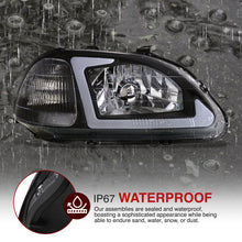 Load image into Gallery viewer, Honda Civic 1996-1998 LED DRL Bar Factory Style Headlights Black Housing Clear Len Clear Reflector
