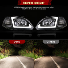 Load image into Gallery viewer, Honda Civic 1996-1998 LED DRL Bar Factory Style Headlights Black Housing Clear Len Clear Reflector

