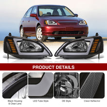 Load image into Gallery viewer, Honda Civic 2001-2003 Sequential LED DRL Bar Factory Style Headlights Black Housing Clear Len Clear Reflector
